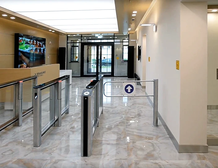 Скоростные проходы ST-01, автоматические калитки WMD-05S, картоприемник IC05, бизнес-центр Renaissance Fontanka, Санкт-Петербург